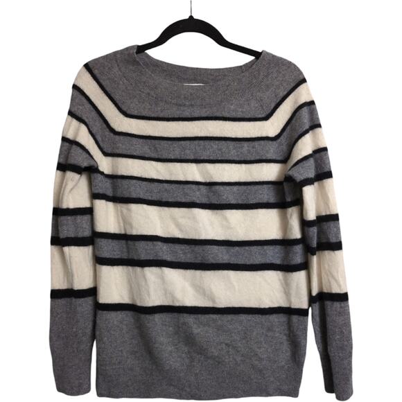 Equipment Gray Black White Striped Cashmere Long Sleeve Crew Neck Sweater Size S - Picture 1 of 7